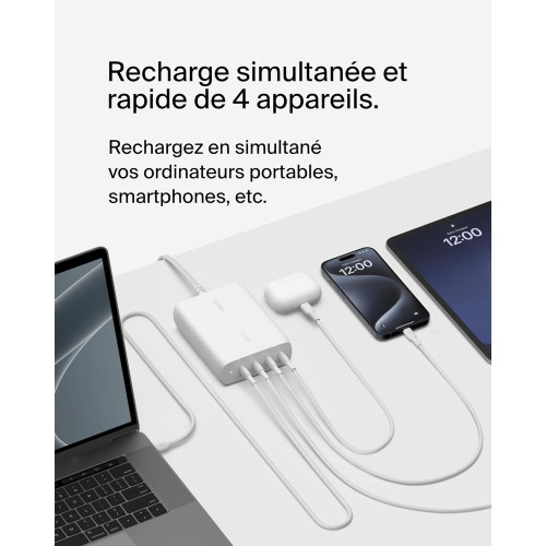 Зарядний пристрій мережевий Belkin 200Вт 4хUSB-С GAN PD PPS, білий