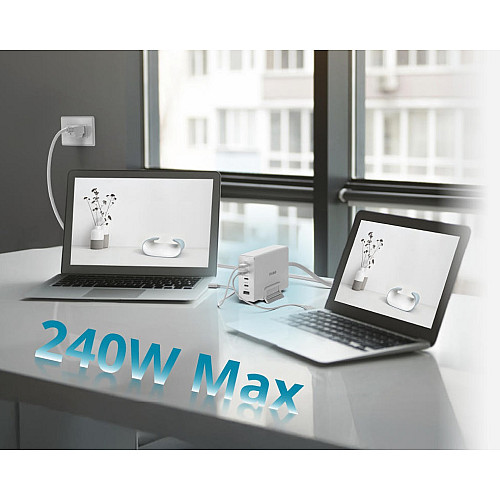 Зарядний пристрій мережевий D-Link DCF-241 240Вт GaN 4хUSB-С, 1xUSB-A, білий
