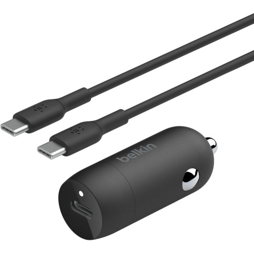 Зарядний пристрій автомобільний Belkin 30Вт USB-C PD PPS, кабель USB-C > USB-C, 1м, чорний