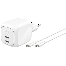 Зарядний пристрій мережевий Belkin 67Вт 2хUSB-С GAN PD PPS, кабель USB-С > USB-C, 2м, білий