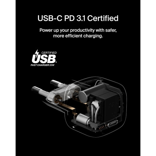 Зарядний пристрій мережевий Belkin 20Вт USB-С PD PPS, кабель USB-С > USB-C, 1м, PVC, білий