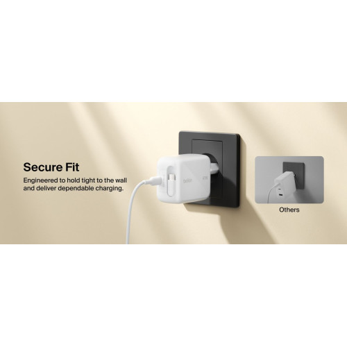 Зарядний пристрій мережевий Belkin 67Вт USB-C PD, PPS, вбудований кабель USB-C, білий