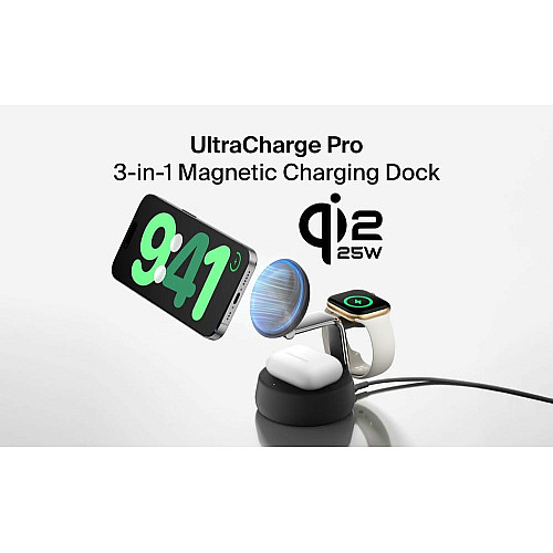 Зарядний пристрій бездротовий Belkin UltraCharge Pro 3в1 Magnetic Charging Dock 25Вт, Charcoal