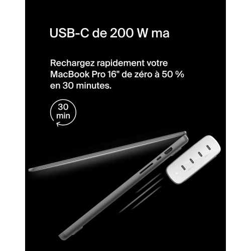 Зарядний пристрій мережевий Belkin 200Вт 4хUSB-С GAN PD PPS, білий