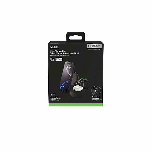 Зарядний пристрій бездротовий Belkin UltraCharge Pro 3в1 Magnetic Charging Dock 25Вт, Charcoal