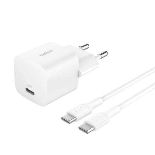 Зарядний пристрій мережевий Belkin 25Вт USB-С PD PPS, кабель USB-С > USB-C, 1м, PVC, білий
