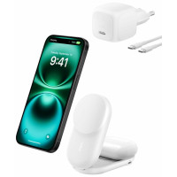 Зарядний пристрій бездротовий Belkin UltraCharge 2в1 Foldable Magnetic Charging 25Вт, білий