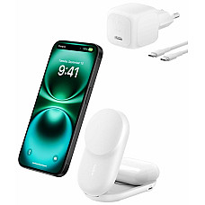 Зарядний пристрій бездротовий Belkin UltraCharge 2в1 Foldable Magnetic Charging 25Вт, білий