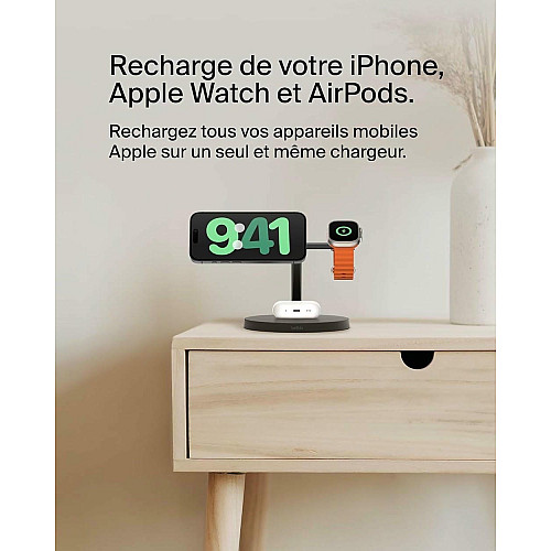 Зарядний пристрій бездротовий Belkin 3в1 Magnetic Pad Qi2 15Вт, чорний