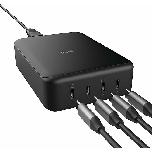 Зарядное устройство сетевое Trust Maxo 240Вт, GaN, 4xUSB-C, PD, черный