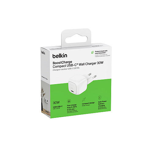 Зарядний пристрій мережевий Belkin 30Вт USB-С PD PPS, білий