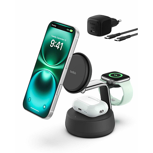 Зарядний пристрій бездротовий Belkin UltraCharge Pro 3в1 Magnetic Charging Dock 25Вт, Charcoal