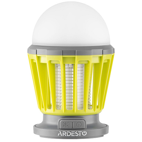 Фонарь антимоскитный ARDESTO, 5 Вт, авт.работа 20 ч, 6000-6500К, солнечная батарея, аккумулятор 1200 мА•ч, USB-C > USB-A, серо-зеленый