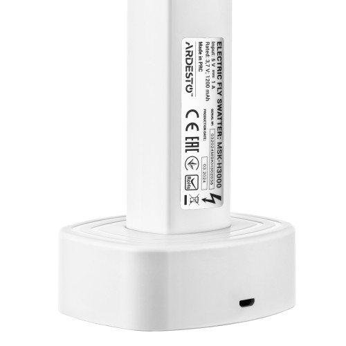 Електричний знищувач комах ARDESTO, сітка 3000 В, акум. 1200 мА•год, USB micro-B > USB-A, білий