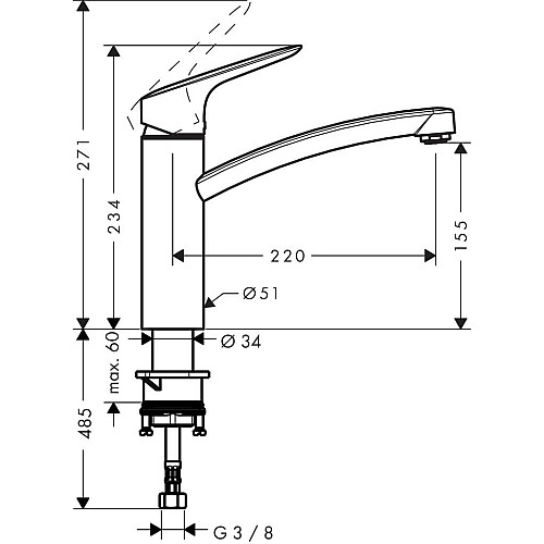 Смеситель для кухни Hansgrohe Logis, длина излива - 220мм, поворотный, 1рычаг, KM160, хром