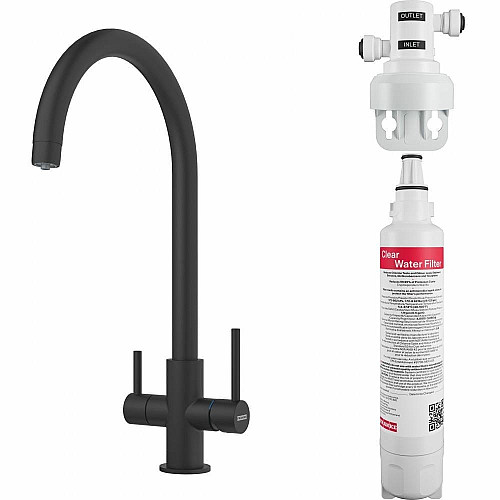 Смеситель для кухни Franke Lina Clear Water, длина излива - 216 мм, поворотный, 1+1 фильтр, черный матовый