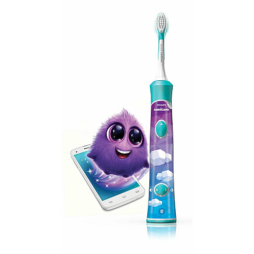 Щетка зубная электр. Philips, Sonicare For Kids, для детей, 62т. колив/мин, насадок-2, Bluetooth, голубой