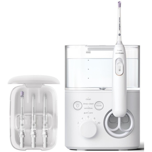 Іригатор Philips стаціонарний Sonicare Philips Sonicare Power Flosser 7000, чаша 600 мл, від мережі , чохол, 4 насадки , білий