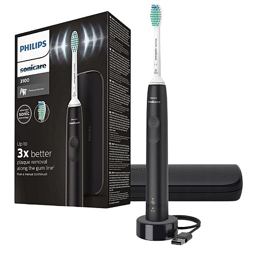 Щетка зубная электр. Philips, Sonicare Gemini 3100, 31т. колив/мин, насадок-1, футляр, черный