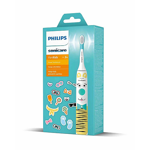 Щетка зубная электр. Philips, Philips Sonicare For Kids, для детей, насадок-1, 2 комплекта наклеек, белый
