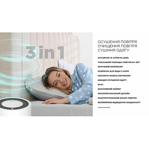 Осушитель воздуха Cooper&Hunter CH-D008WDC-16LDWF, 16л.в сутки, 22м.кв, 140м3/ч, 200Вт, дисплей, эл.кер-ния, Wi-Fi, таймер., белый