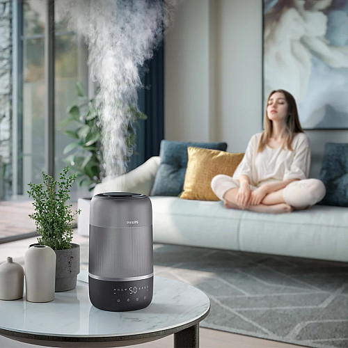 Увлажнитель воздуха Philips традиционное увлажнение Series 1000, 41м2, 3л, 275мл/г, электр. управление, режим сна, ночник, темно-синий