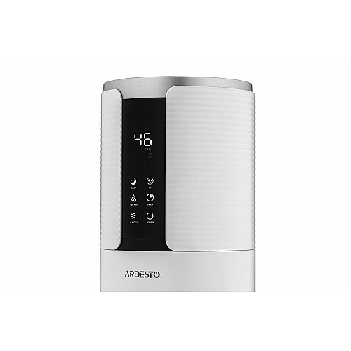 Зволожувач повітря ARDESTO ультразвуковий, 50м2, 8л, 300мл/г, електр. кер-ння, пульт ДК, верх. залив води, дисплей, білий