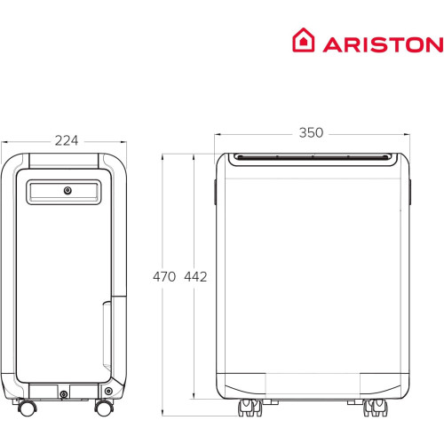 Осушувач повітря Ariston Deos EVO 12, 12л.на добу, 35м.кв , 130м3/год, 210Вт, ел.кер-ня, дисплей, таймер, авто вимк., білий