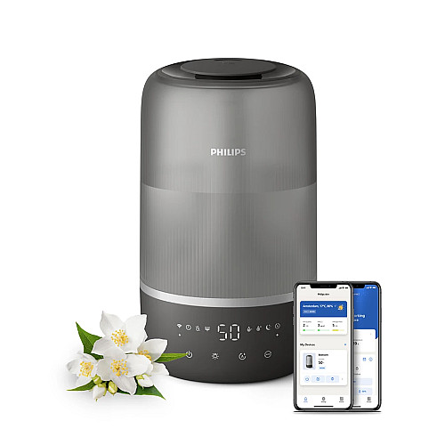 Увлажнитель воздуха Philips традиционное увлажнение Series 1000, 41м2, 3л, 275мл/г, электр. управление, режим сна, ночник, темно-синий