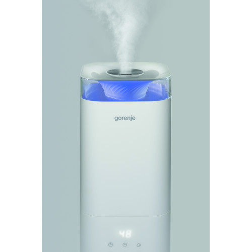Зволожувач повітря Gorenje H50W 5 л, 20 м2, ультразвуковий, верхня затока, LED дисплей, автовідключення, аромакапсула, холодна пара, білий