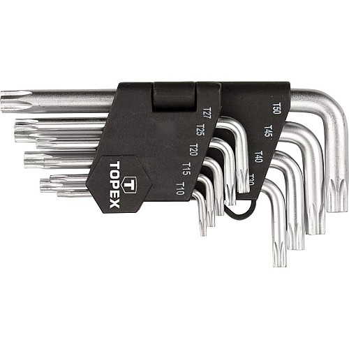 Ключи Torx TOPEX, короткие, CrV, T10-T50, набор 9шт