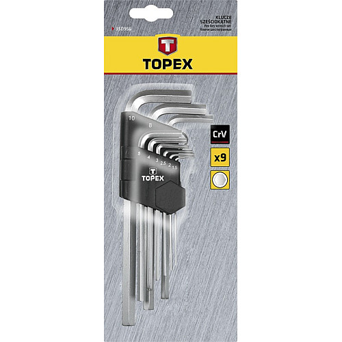 Ключі шестигранні TOPEX, довгі, CrV, 1.5-10мм, набір 9шт