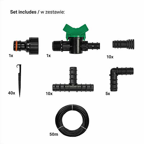 Комплект з крапельної трубкою 50 м, WATER DRIP, DSWWM50-SET1