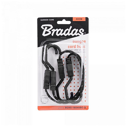 Гумка еластична FLAT BUNGEE CORD HOOK чорна 1,8 х 40см - 2 шт, у блістері, BCH5-18040BC-B