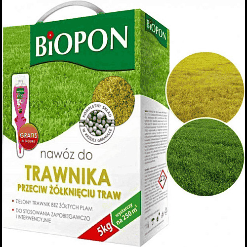 Добриво для газонів проти пожовтіння трави, Biopon Польща, коробка 5 кг