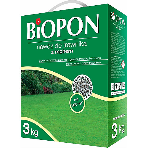 Удобрение гранулированное для газонов с мхом, Biopon Польша, мешок 3 кг