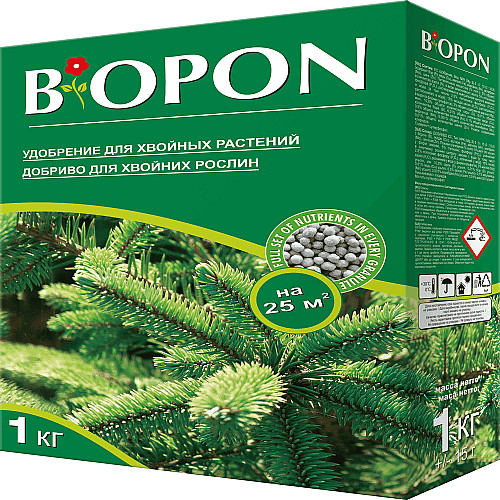 Добриво гранульоване для хвойних рослин, Biopon Польща, коробка 1 кг