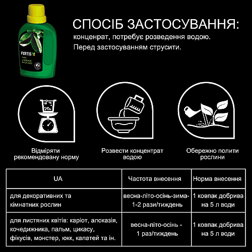 Рідке добриво для листяних квітів Fertis, без хлору 0,5 л