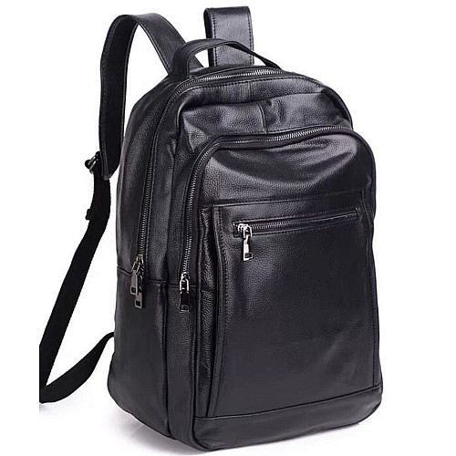 Кожаный мужской рюкзак для ноутбука и поездок черный Tiding Bag D3-93438
