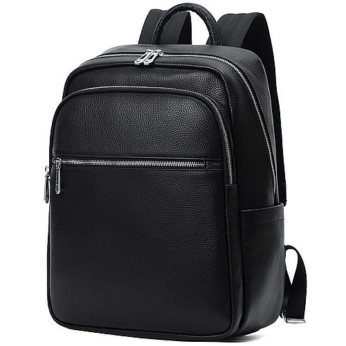 Мужской кожаный рюкзак для поездок и прогулок черный Tiding Bag 75362