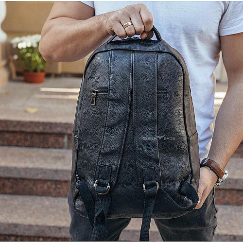 Кожаный мужской рюкзак для ноутбука и поездок черный Tiding Bag D3-93438
