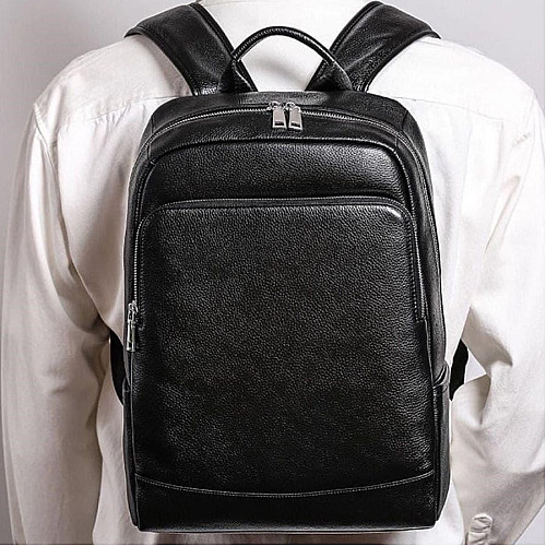 Мужской рюкзак кожаный для ноутбука черный Tiding Bag B2-884371A