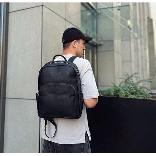 Чоловічий міський шкіряний рюкзак чорний Tiding Bag 60320