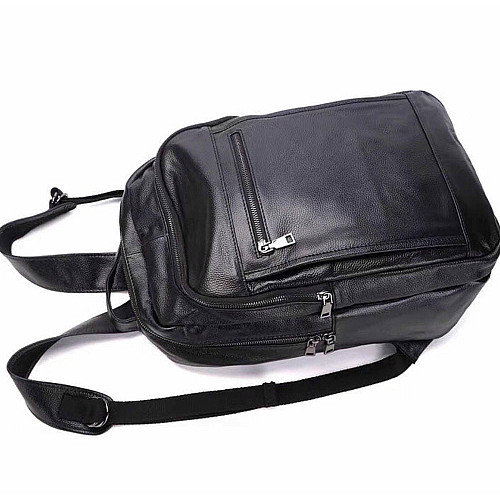 Кожаный мужской рюкзак для ноутбука и поездок черный Tiding Bag D3-93438