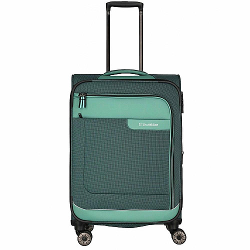 Чемодан Travelite Viia Green L exр на 4 колесах, зеленый