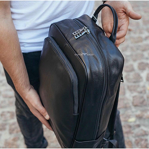 Мужской рюкзак кожаный для ноутбука черный Tiding Bag B2-884371A