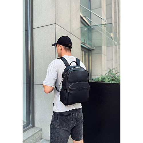 Чоловічий міський шкіряний рюкзак чорний Tiding Bag 60320
