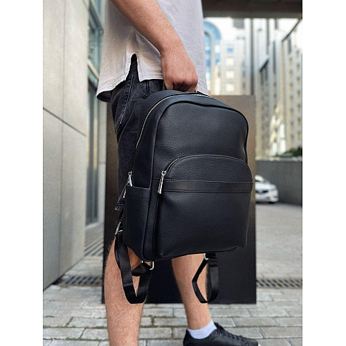 Чоловічий міський шкіряний рюкзак чорний Tiding Bag 60320