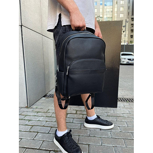 Чоловічий міський шкіряний рюкзак чорний Tiding Bag 60320