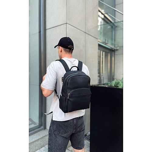 Чоловічий міський шкіряний рюкзак чорний Tiding Bag 60320